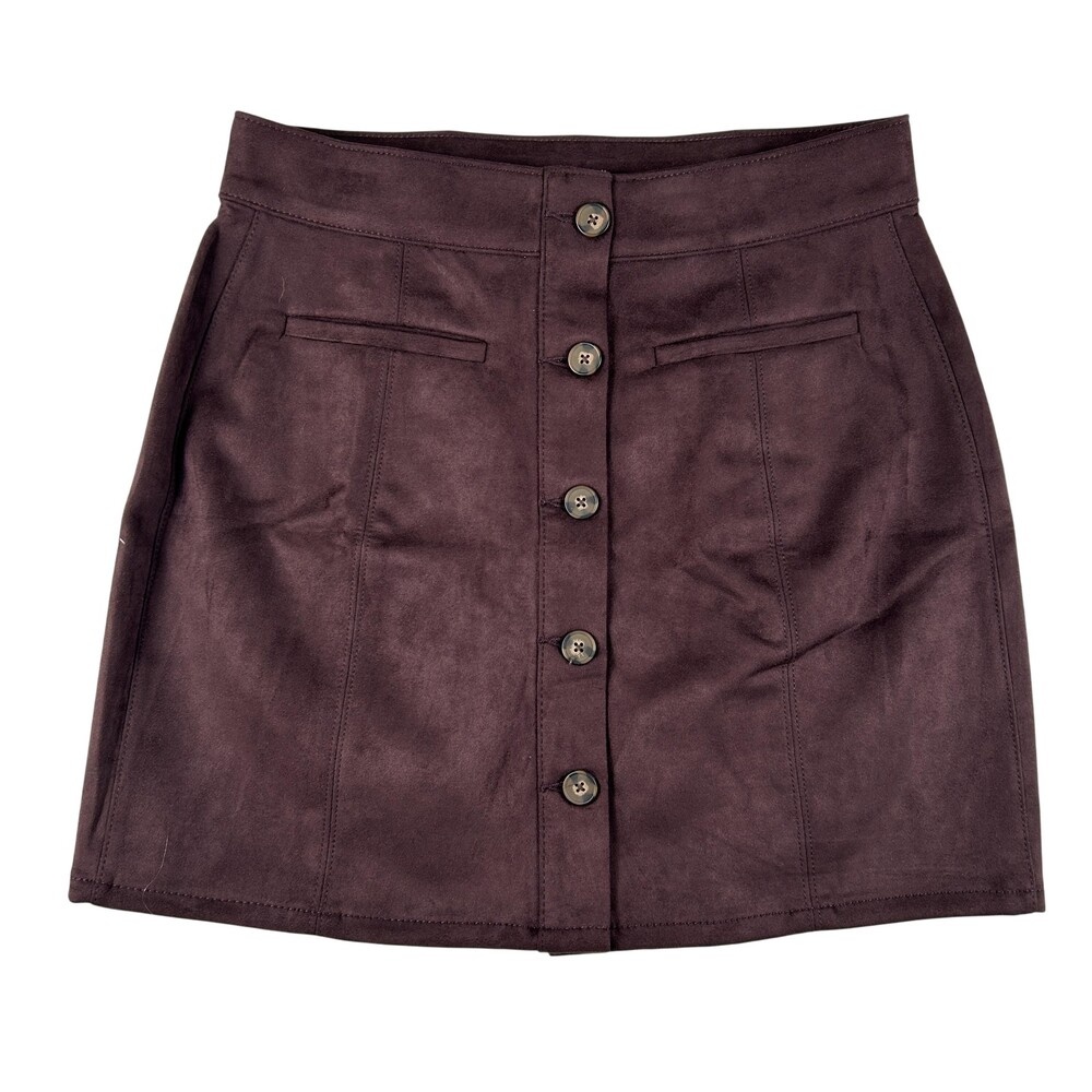 Maurices Skirt Womens 12 Purple Faux Suede Button Front Mini Pockets Stretch